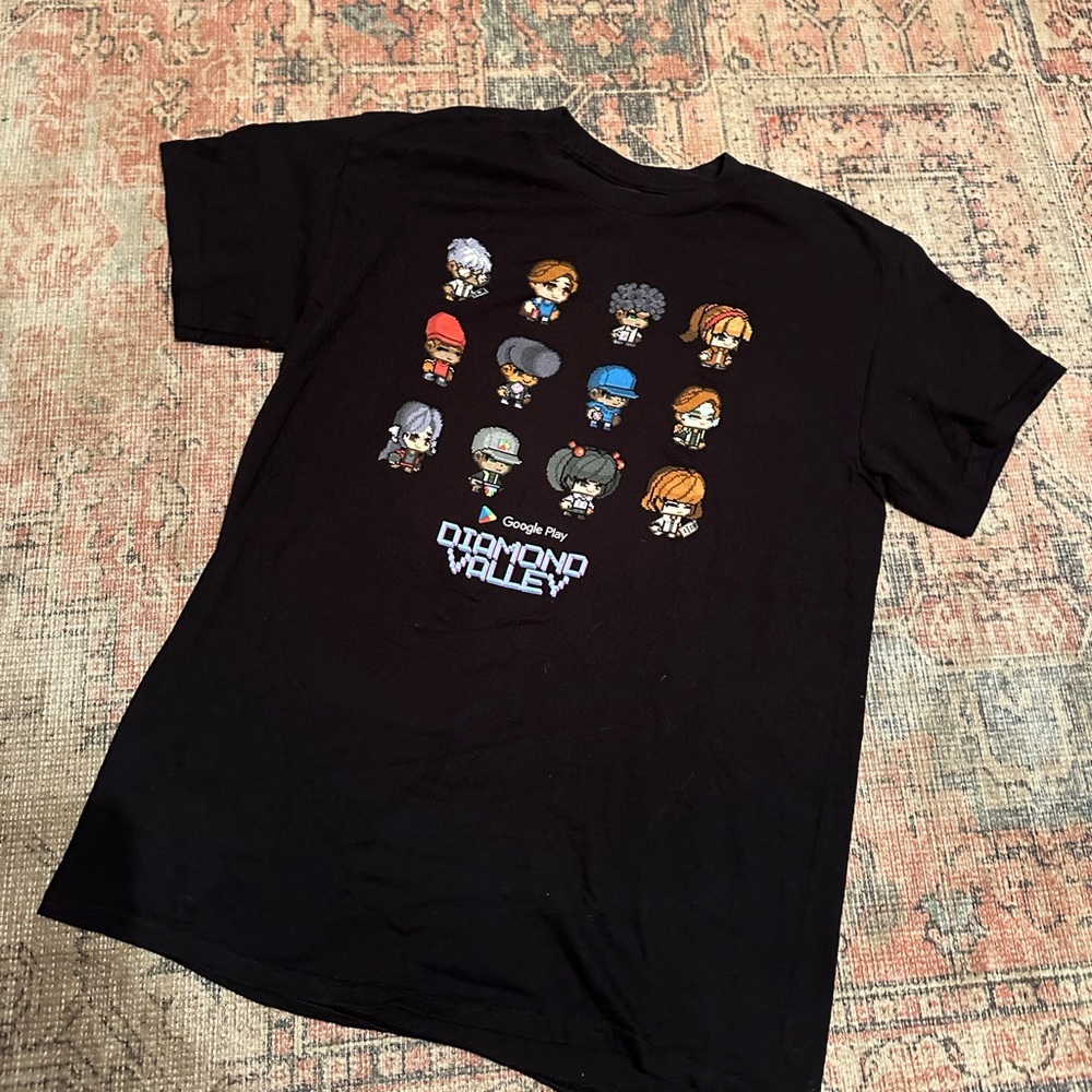 Black Graphic Google Play T-Shirt Diamond Valley Video Game! Game is over!